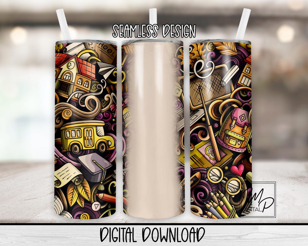 Seamless Teacher 20 Oz Skinny Tumbler Sublimation Design, Instant ...