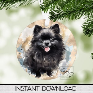 Black Pomeranian Dog PNG for Sublimation of Round Christmas Ornaments and Earrings, Digital Download, Commercial Use
