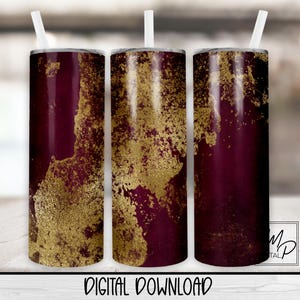 Maroon & Gold 20oz Skinny Tumbler PNG Digital Design for Sublimation, Waterslide Download, Tumbler Wrap, Instant Download