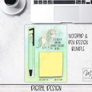 Unicorn Notepad Holder and Pen Bundle, PNG Sublimation Design, Digital Download, Sticky Note Pad Holder PNG Design