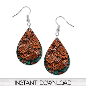 Tooled Wood Earring Sublimation PNG Design For The Teardrop Blank, PNG Digital Download