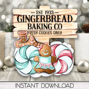 Christmas Gingerbread Baking Co Ornament PNG, kerstdeurbordje digitale download voor sublimatie, gelaagde lade png, MSS blanco ontwerp
