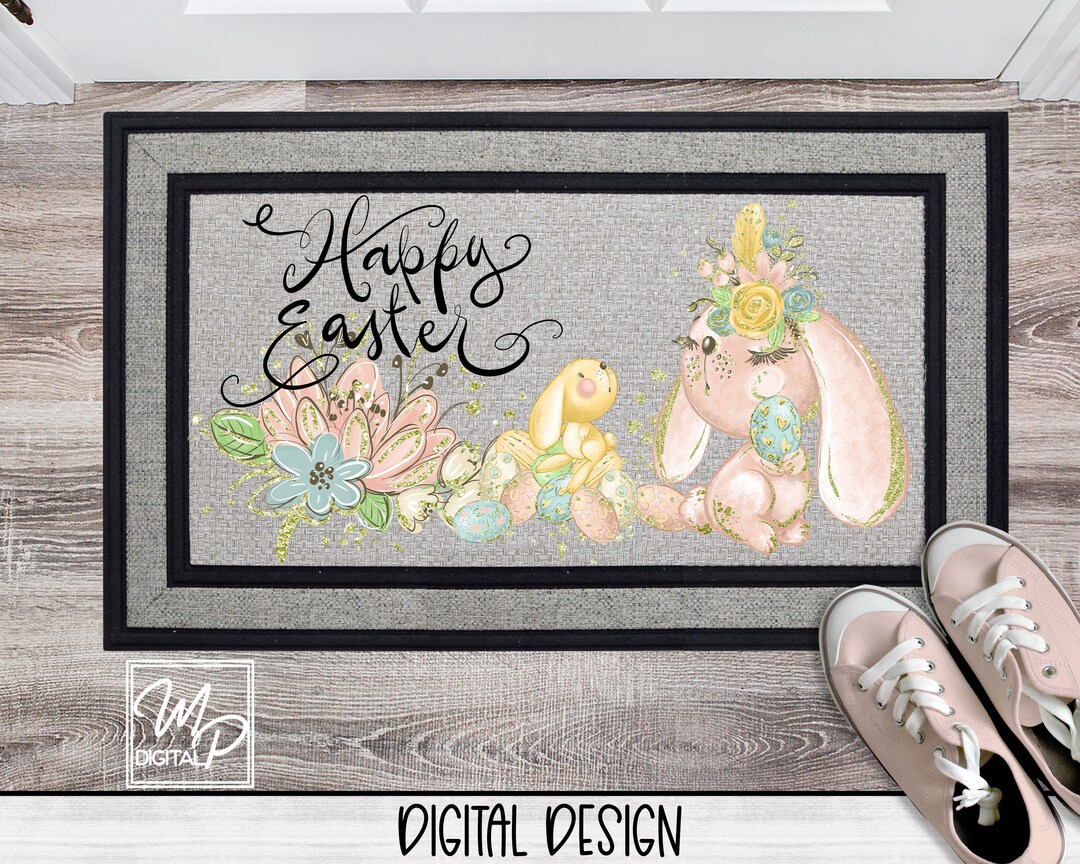 Easter Rug Design Happy Easter Bunny Front Door Mat Sublimation Design Download, Rug PNG ...