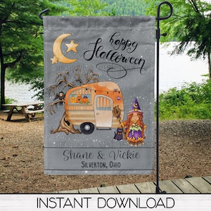 Drapeau de jardin de camping joyeux Halloween en sublimation, décoration de terrasse, drapeau de jardin 12 x 18 pour camping-car, téléchargement numérique