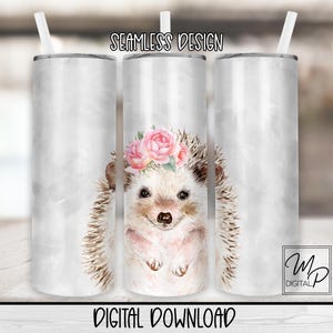 Copo fino de 20 oz com design de sublimação de ouriço fofo e sem costura, download digital instantâneo PNG Copo reto e cônico PNG