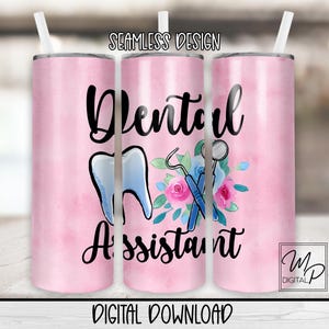 Vaso delgado de 20 oz para asistente dental (diseño de sublimación PNG) Descarga de plantilla digital para envoltorio de vaso de 20 oz