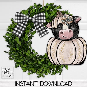 Fall Cow Pumpkin PNG Design per la sublimazione di segni, orecchini, strofinacci, download digitale