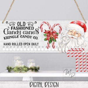 Weihnachten Santa altmodische Zuckerstange Countdown-Zeichen PNG Sublimation Digitaler Download, Candy Cane Adventskalender Halter
