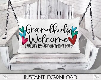 Grandkids Welcome Lumbar Pillow Cover PNG Sublimation Design, Grandparent Pillow Design, Digital Download