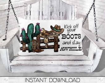 Western Cowboy Lumbar Pillow Cover PNG Sublimation Design, Digital Download