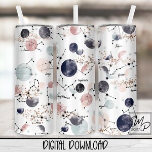 Zodiac 20oz magere beker PNG digitaal ontwerp voor sublimatie, glijbaan downloaden, hemelse beker wrap, instant download, vinyl wrap png