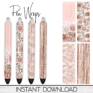 Floral Epoxy Pen Wrap PNG Design Digital Download, Ink Pen Wrap Sublimation Template, Pen Wrap Bundle