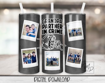 Grandpa Photo 20 oz Skinny Photo Tumbler PNG Wrap, Grandpa Seamless Tumbler Sublimation Digital Download Design, Straight & Tapered