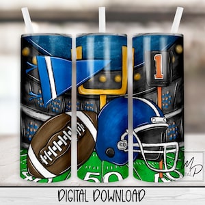 Blue Team Football 20 oz Skinny Tumbler Sublimation Design, Instant Digital Download PNG, Straight Tumbler Wrap PNG