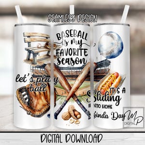 Seamless Baseball 20 oz Skinny Tumbler Sublimation Design, Instant Digital Download PNG, Straight and Tapered Tumbler Wrap PNG