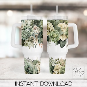 Salbei Grün Floral 40 Unzen Tumbler Wrap - PNG Tumbler Design Sublimation - Digitale Designs Downloads - Kommerzielle Nutzung