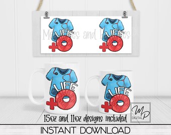 Krankenschwester 11 Unze und 15 Unze Kaffeebecher Wrap Vorlage, medizinische Sublimation PNG digitaler Download, kommerzielle Nutzung