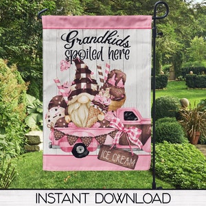 Gnome Grandkids Ice Cream Garden Flag Sublimation Digital Design, Porch Flag Instant Download, Sublimation Graphics, Commercial Use