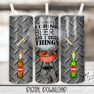 20oz Skinny Tumbler Wrap for Men, Sublimation Design Waterslide Download, Vinyl Wrap PNG, Straight and Tapered, BBQ Grill and Beer