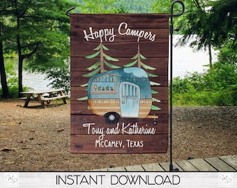 Camping Flag Sublimation Design, Campsite Flag DIGITAL DOWNLOAD, Sublimation Template, Our Happy Place