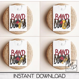 Red Leopard Print Band Mom PNG Bundle Set 1, Eight Instruments, Sublimation PNG Design for Shirt or Mug Digital Design Download