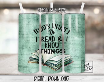 Seamless Book 20 oz Skinny Tumbler Sublimation Design, Instant Digital Download PNG Straight and Tapered Tumbler Wrap PNG Reader Librarian