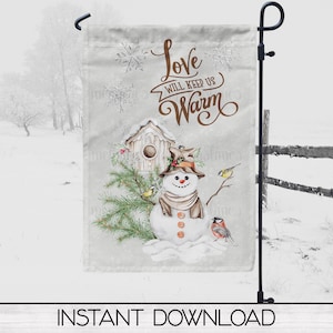 Christmas Snowman Welcome Garden Flag Sublimation Design, Patio Decor, Snowman and Birdhouse  Garden Flag, Digital Download
