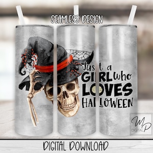 Seamless Halloween Skull 20 oz Skinny Tumbler Sublimation Design, Instant Digital Download PNG, Straight and Tapered Tumbler Wrap PNG