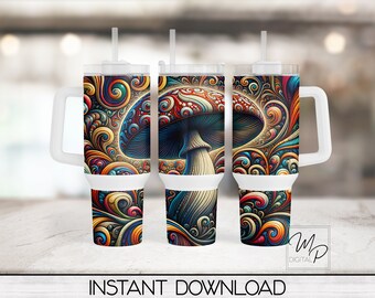 Hippie Mushroom 40oz Tumbler Wrap - PNG Tumbler Design Sublimation - Digital Designs Downloads - Commercial Use