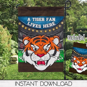 Design de sublimação de bandeira de jardim de fãs de futebol Tiger, bandeira de varanda DOWNLOAD DIGITAL, modelo de sublimação