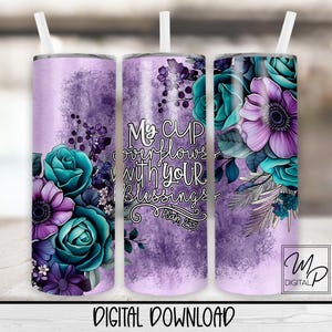 Christliche 20 Unzen Skinny Tumbler Sublimation Designs Downloads, Teal und Purple Tumble PNG Wrap 20oz Design, Bibel Vers, kommerzielle Nutzung