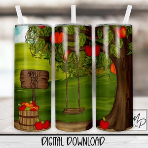 Apple Tree 20 oz Skinny Tumbler Sublimation Design, Instant Digital Download PNG Straight and Tapered Tumbler Wrap PNG