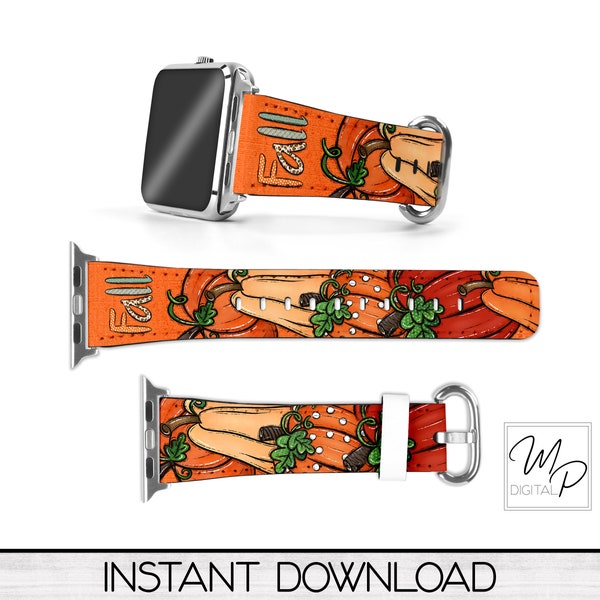 Fall Pumpkins PNG for Sublimation of Watchbands, Smart Watch Band Design, Digital Download