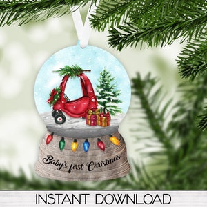 Baby&#39;s First Christmas Snow Globe Christmas Ornament PNG for Sublimation, Snowglobe Digital Download Design