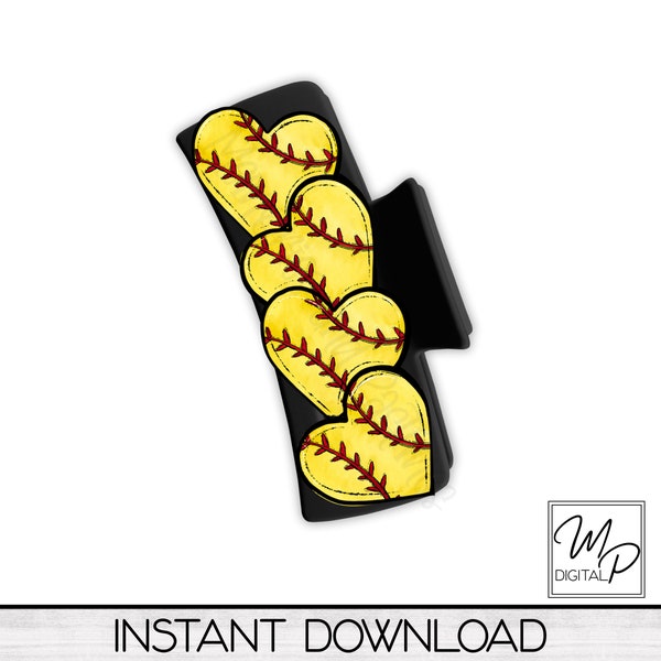 Softball Hearts PNG Design for Sublimation of Hair Clips, Digital Design Download, Commercial Use