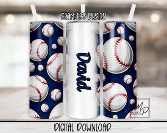 Seamless Baseball 20 oz Skinny Tumbler Sublimation Design, Instant Digital Download PNG Straight and Tapered Tumbler Wrap PNG