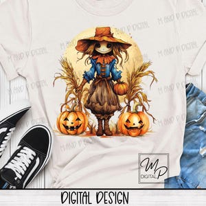 Halloween Lady Scarecrow PNG Sublimation Design for Shirt, Tote or Mug, Digital Design Download