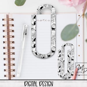 Black and White Cats Large Paper Clip Bookmark PNG Sublimation Design, Gift Idea, Paperclip PNG, Digital Download, Commercial Use