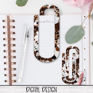 Leopard Print and Cowhide Large Paper Clip Bookmark PNG Sublimation Design, Gift Idea, Paperclip PNG, Digital Download, Commercial Use