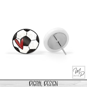 Soccer Round Stud Earring PNG Sublimation Design Download, Sport Earring Design