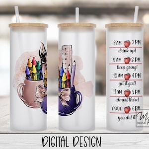 Enseignant 20 oz / 25 oz verre gobelet eau Tracker Wrap pour sublimation et toboggans, téléchargement numérique PNG, buvez votre eau