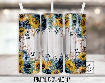 20oz Skinny Tumbler PNG Sublimation Design, Sunflower Tumbler Design, Digital Download, Tumbler Template, Commercial Use