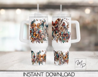 Butterfly 40oz Tumbler Wrap - PNG Tumbler Design Sublimation - Digital Designs Downloads - Commercial Use