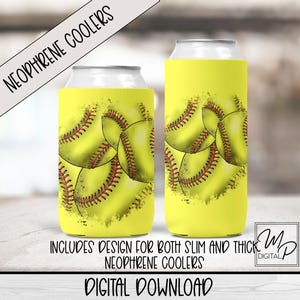 Refroidisseur de canette de softball en néoprène, conception par sublimation, Refroidisseur de canette en tissu pliable PNG, Support de canette, Glacière de canette téléchargement PNG