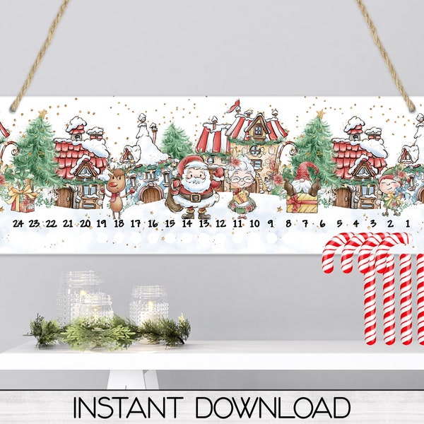 Christmas Santa and Mrs. Claus Candy Cane Countdown Sign PNG Sublimation Digital Download, Candy Cane Holder Advent Calendar