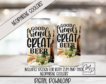 Neoprene Good Friends Great Beer Can Cooler Design de sublimação, Tecido dobrável Can Cooler Png, Suporte para latas, Refrigerador de latas PNG Download