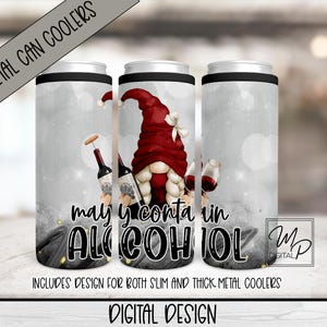 Wine Gnome Can Cooler Wrap PNG Design Slim & Thick, Duozie Sublimation, Digital Download Template, May Contain Alcohol