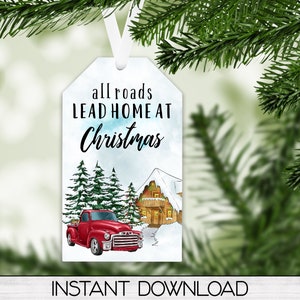 Christmas Tag Ornament PNG for Sublimation, Ornament Design, Digital Download, All Roads Lead Home