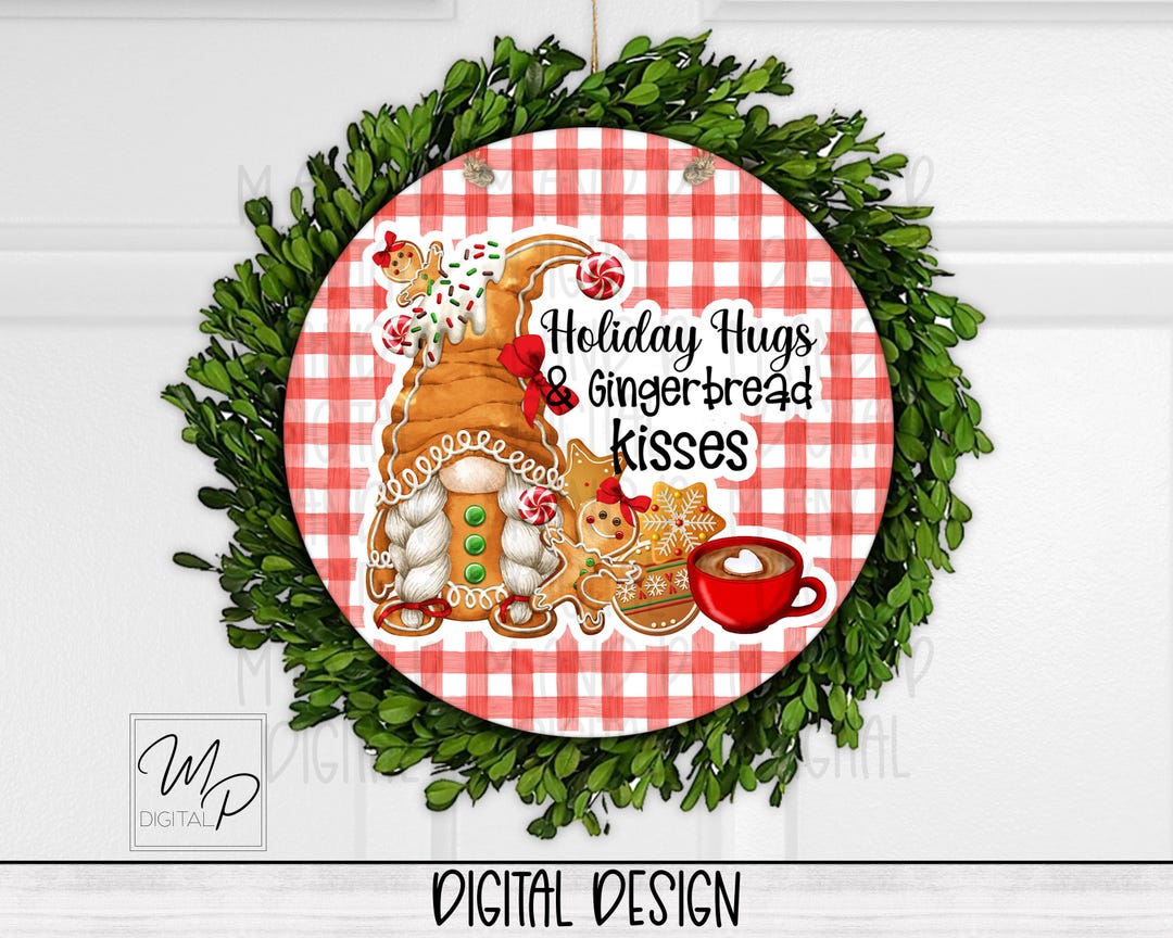 Gingerbread Gnome Round Door Sign Hanger, PNG Digital Design Download ...