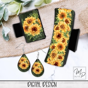 Sunflower PNG Design for Sublimation of Hair Clips, Hair Claws and Teardrop Earrings, Digital Design Download, Commercial Use